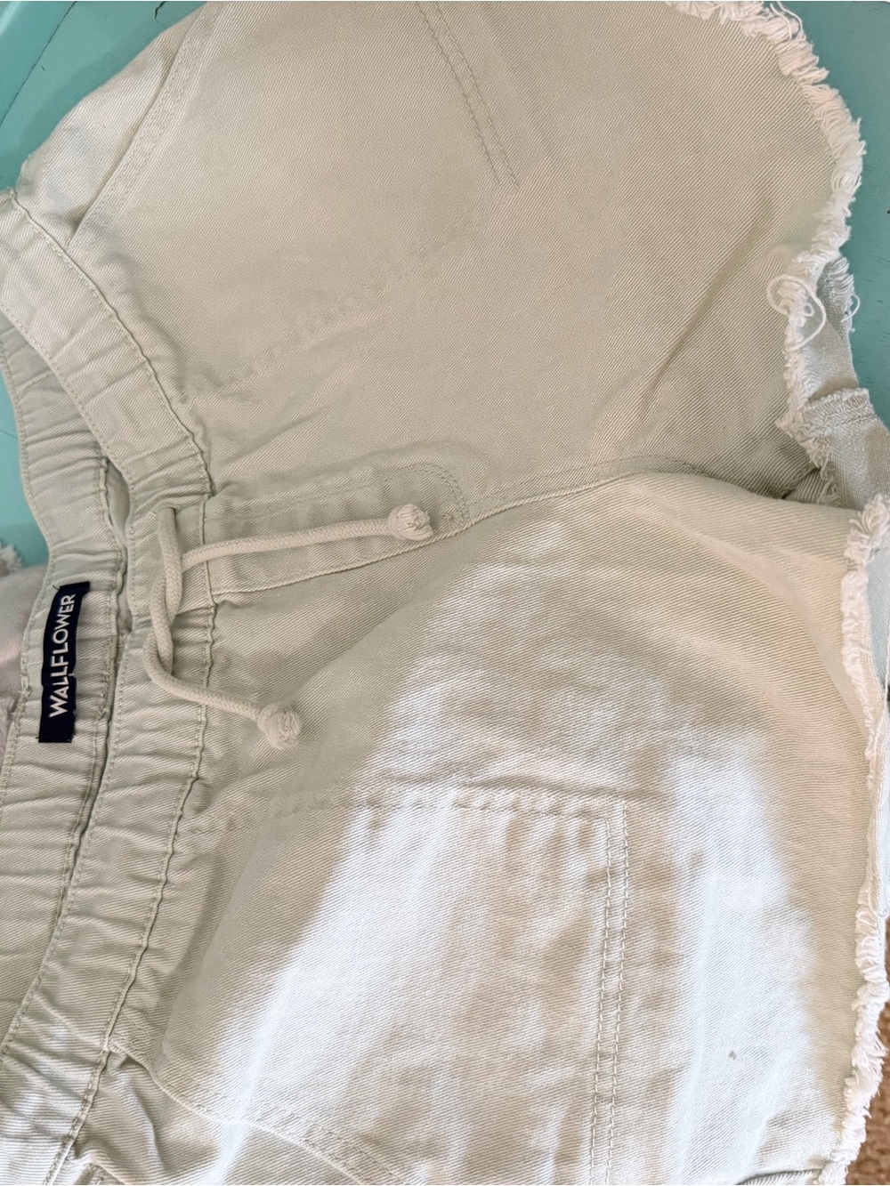 Wallflower Cream Drawstring Frayed-Hem Jean Shorts